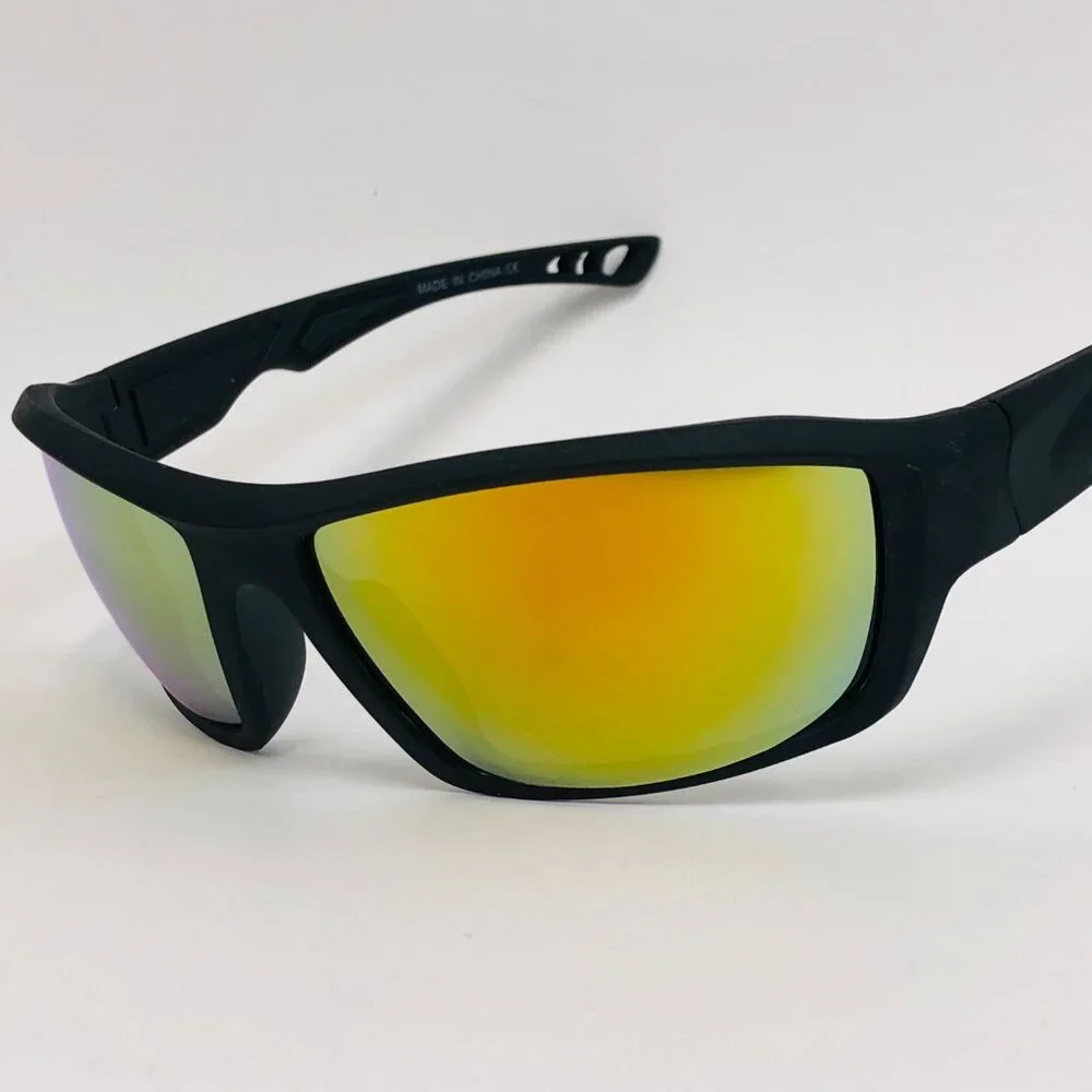 Sports Men Sunglasses Yellow Mirror Lens Wrap Around Shield Lentes Gafas Humbres